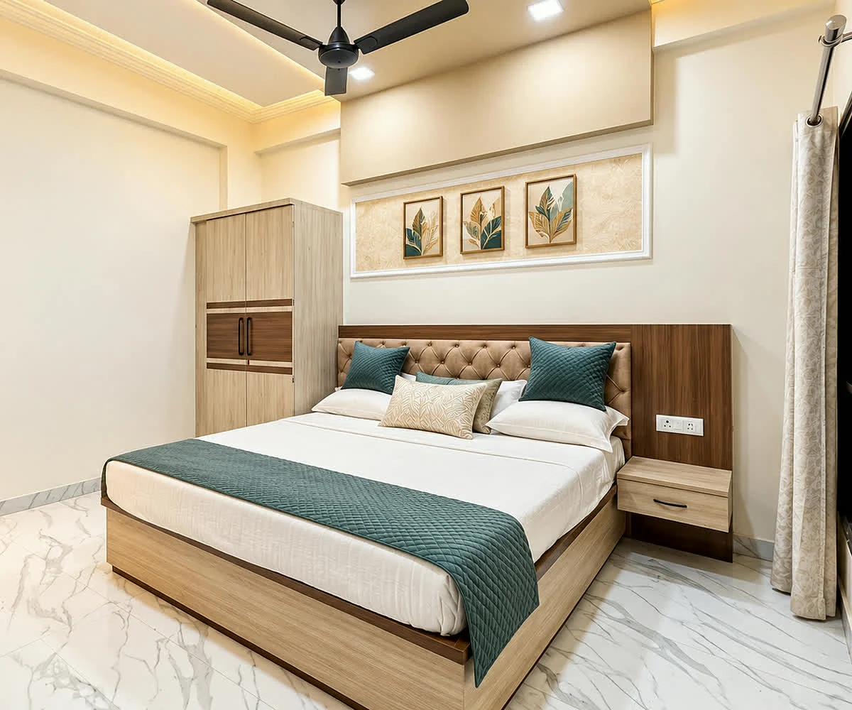 Bright bedroom interior experienced by Baghban Greens residents
