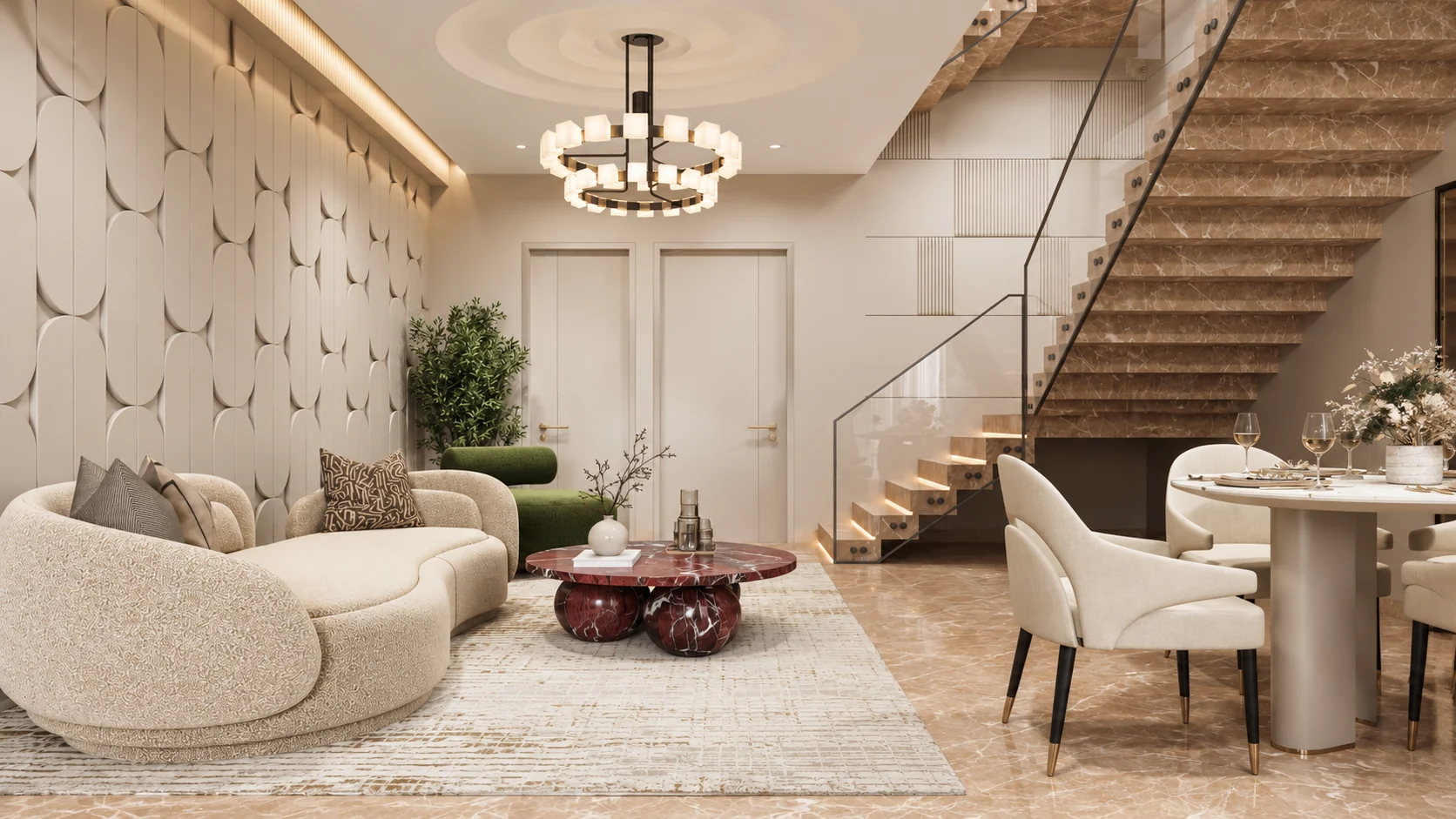 Maa Villa living room and staircase at Baghban Greens Kanpur
